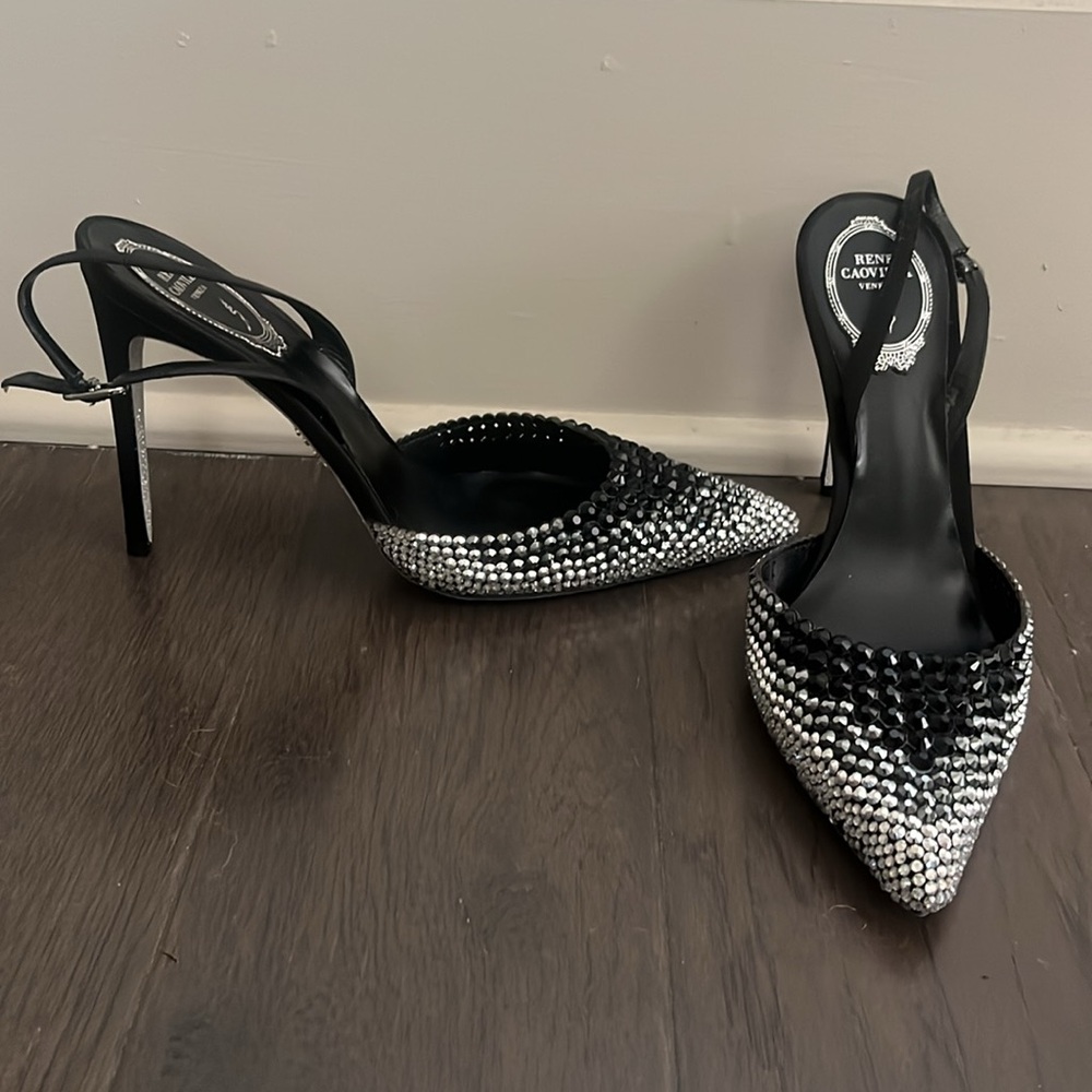 Rene Caovilla Crystal Satin Slingback Pumps - Picture 2 of 6